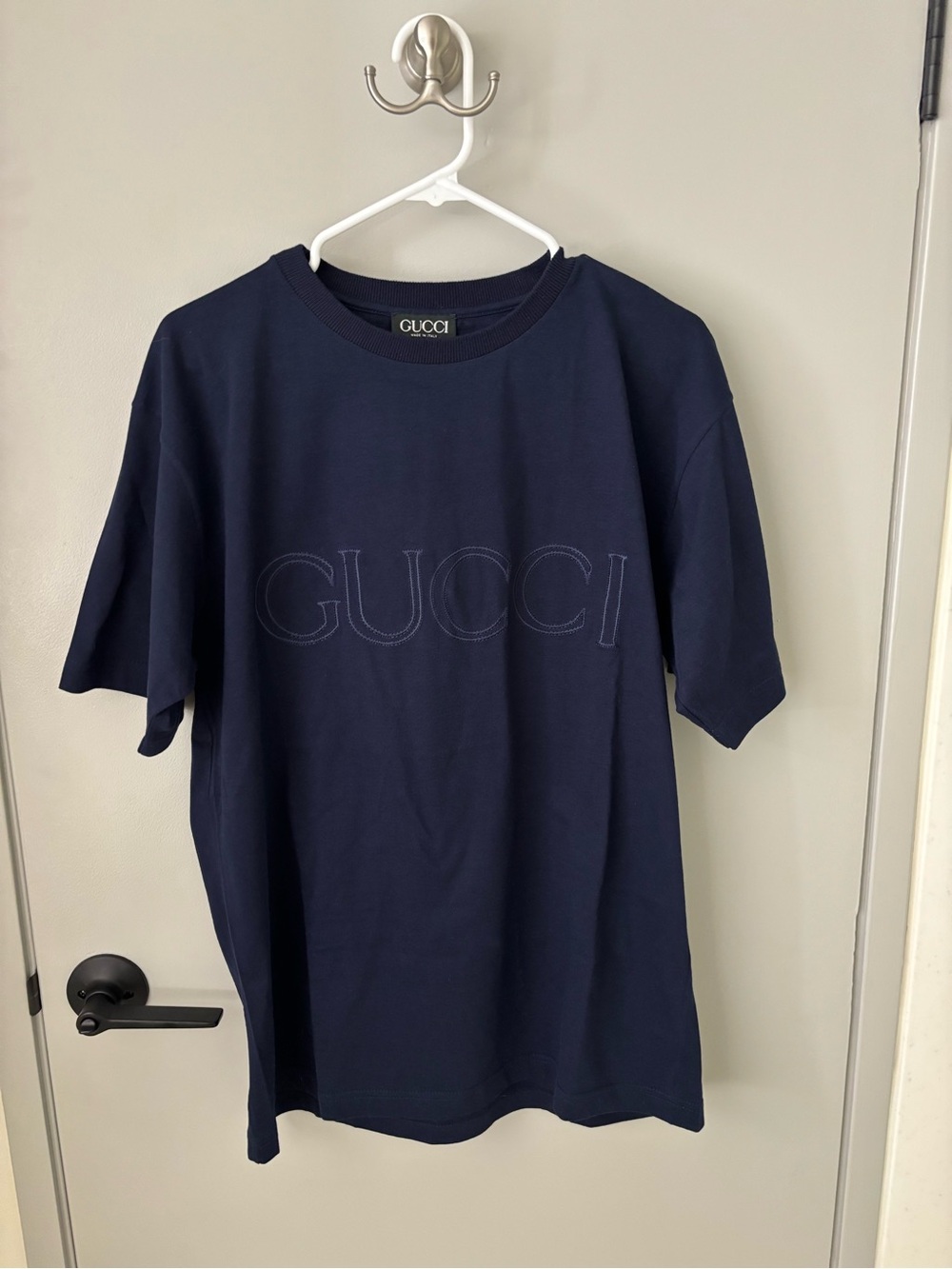 Gucci Navy Embroidered Logo Short Sleeve Tee